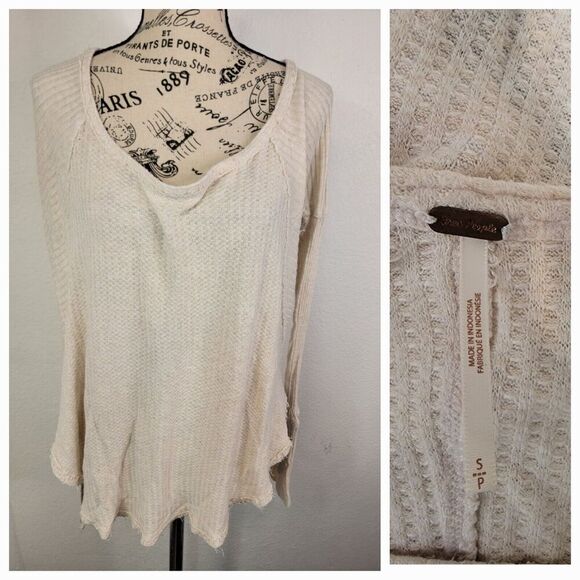 Free People Sz S Thermal Tunic Top Ventura High Low Waffle Knit Ivory OB426980 - Picture 1 of 12